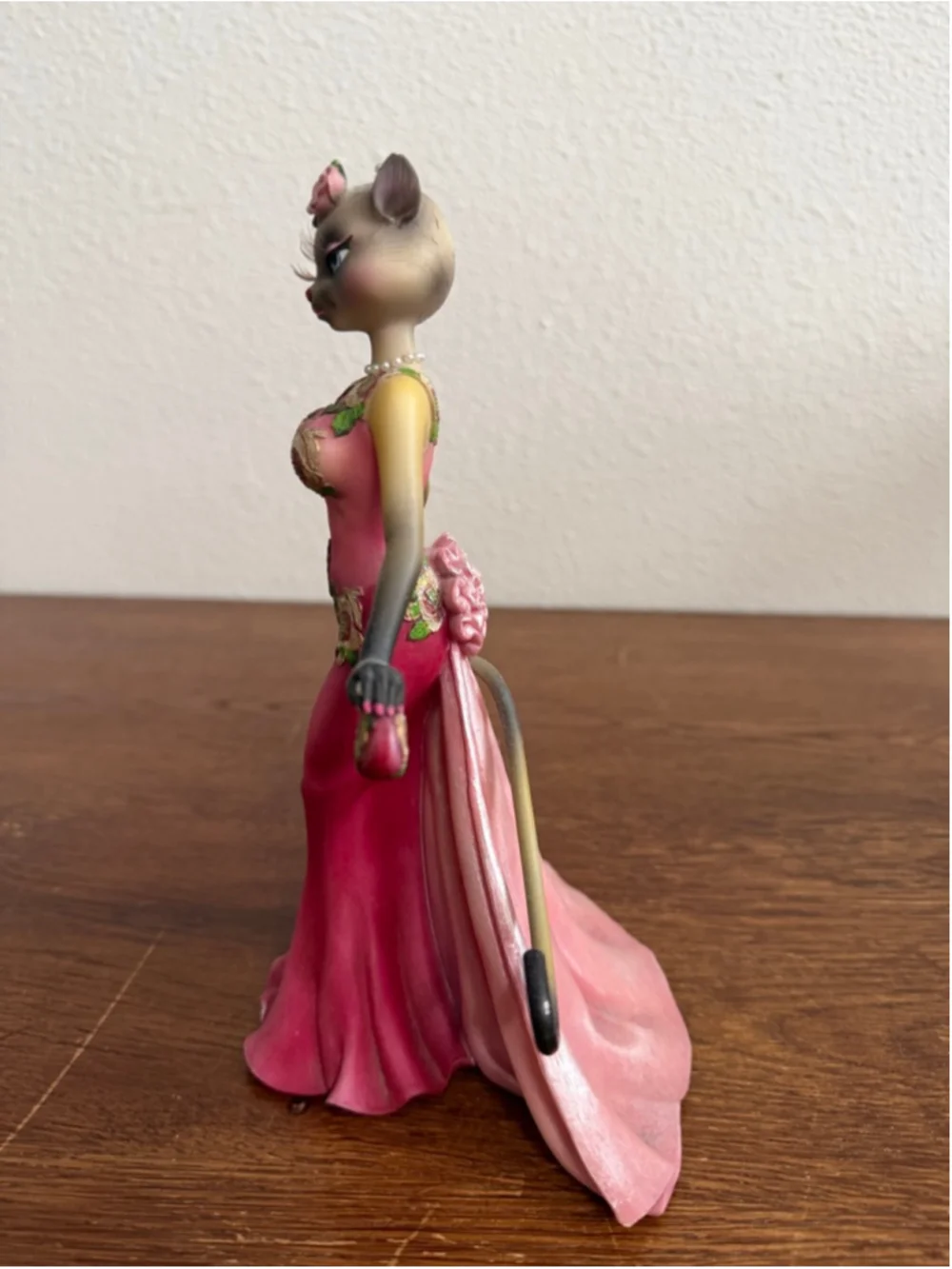 M Le Van Cat Lady Figurine Pink Dress Glam Cat Statue Anthropomorphic Vintage St